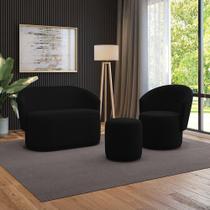 Sofá Namoradeira Com Poltrona E Puff Orgânico Sala Malu Suede M11 - D'rossi Preto Sofá Namoradeira Com Poltrona E Puff Orgânico Sala Malu Suede M11 - D'rossi Preto
