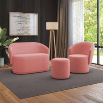 Sofá Namoradeira Com Poltrona E Puff Orgânico Sala Malu Suede M11 - D'rossi Rose Sofá Namoradeira Com Poltrona E Puff Orgânico Sala Malu Suede M11 - D'rossi Rose