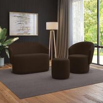 Sofá Namoradeira Com Poltrona E Puff Orgânico Sala Malu Suede Marrom M11 - D'rossi Sofá Namoradeira Com Poltrona E Puff Orgânico Sala Malu Suede Marrom M11 - D'rossi