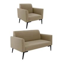 Sofá Namoradeira com Poltrona Pés Villach Marisa Suede D03 - D'Rossi