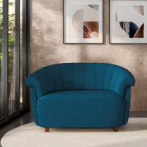 Sofá Namoradeira Decorativa Latvia 150cm Pés de Madeira Linho Azul G45 - Gran Belo Sofá Namoradeira Decorativa Latvia 150cm Pés de Madeira Linho Azul G45 - Gran Belo