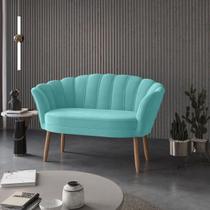 Sofá Namoradeira Decorativa Pétala Luxo Veludo Azul Turqueza Pés Palito - Visan Estofados