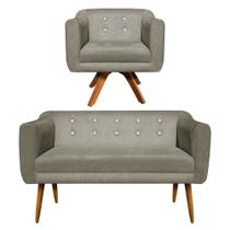 Sofá Namoradeira e 1 Poltrona com Strass Julia Giratória Madeira Suede M11- D'Rossi