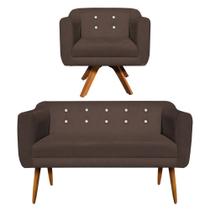 Sofá Namoradeira e 1 Poltrona com Strass Julia Giratória Madeira Suede Marrom M11 - D'Rossi Sofá Namoradeira e 1 Poltrona com Strass Julia Giratória Madeira Suede Marrom M11 - D'Rossi