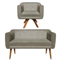 Sofá Namoradeira e 1 Poltrona com Strass Julia Giratória Madeira Suede Marrom Rato M11- D'Rossi Sofá Namoradeira e 1 Poltrona com Strass Julia Giratória Madeira Suede Marrom Rato M11- D'Rossi