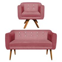 Sofá Namoradeira e 1 Poltrona com Strass Julia Giratória Madeira Suede Rosê M11 - D'Rossi Sofá Namoradeira e 1 Poltrona com Strass Julia Giratória Madeira Suede Rosê M11 - D'Rossi