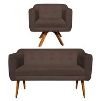 Sofá Namoradeira e 1 Poltrona Julia Giratória Madeira Suede Marrom M11- D'Rossi Sofá Namoradeira e 1 Poltrona Julia Giratória Madeira Suede Marrom M11- D'Rossi