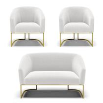 Sofá Namoradeira E 2 Poltronas Base Industrial Dourado Stella Bouclê D03 - D'rossi Cor Off White