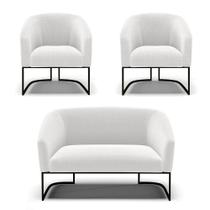 Sofá Namoradeira E 2 Poltronas Base Industrial Preto Stella Bouclê D03 - D'rossi Cor Off White