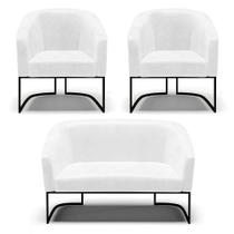 Sofá Namoradeira E 2 Poltronas Base Industrial Preto Stella Corano D03 - D'rossi Cor Branco