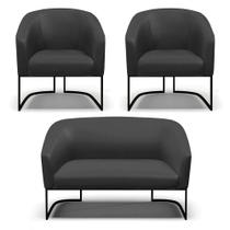 Sofá Namoradeira E 2 Poltronas Base Industrial Preto Stella material sintético D03 - D'rossi Cor Preto Sofá Namoradeira E 2 Poltronas Base Industrial Preto Stella material sintético D03 - D'rossi Cor Preto