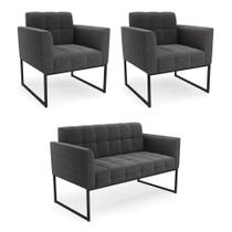 Sofá Namoradeira E 2 Poltronas Industrial Pto Elisa Bouclê Grafite D03 - Drossi Sofá Namoradeira E 2 Poltronas Industrial Pto Elisa Bouclê Grafite D03 - Drossi