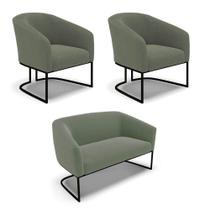 Sofá Namoradeira E 2 Poltronas Industrial Pto Stella Bouclê Menta D03 - D'rossi Sofá Namoradeira E 2 Poltronas Industrial Pto Stella Bouclê Menta D03 - D'rossi