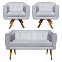 Sofá Namoradeira e 2 Poltronas Julia Giratória Madeira Suede Cinza M11- D'Rossi Sofá Namoradeira e 2 Poltronas Julia Giratória Madeira Suede Cinza M11- D'Rossi