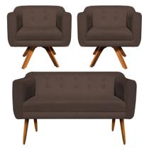 Sofá Namoradeira e 2 Poltronas Julia Giratória Madeira Suede M11- D'Rossi