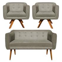 Sofá Namoradeira e 2 Poltronas Julia Giratória Madeira Suede Marrom Rato D01- D'Rossi Sofá Namoradeira e 2 Poltronas Julia Giratória Madeira Suede Marrom Rato D01- D'Rossi