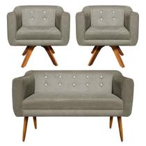 Sofá Namoradeira e 2 Poltronas Julia Giratória Madeira Suede Marrom Rato M11- D'Rossi Sofá Namoradeira e 2 Poltronas Julia Giratória Madeira Suede Marrom Rato M11- D'Rossi
