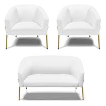 Sofá Namoradeira E 2 Poltronas Pé De Ferro Dourado Stella material sintético D03 - D'rossi Cor Branco Sofá Namoradeira E 2 Poltronas Pé De Ferro Dourado Stella material sintético D03 - D'rossi Cor Branco