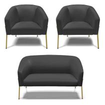 Sofá Namoradeira E 2 Poltronas Pé De Ferro Dourado Stella material sintético D03 - D'rossi Cor Preto Sofá Namoradeira E 2 Poltronas Pé De Ferro Dourado Stella material sintético D03 - D'rossi Cor Preto