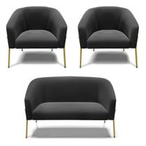 Sofá Namoradeira E 2 Poltronas Pé De Ferro Dourado Stella Suede D03 - D'rossi Cor Preto Sofá Namoradeira E 2 Poltronas Pé De Ferro Dourado Stella Suede D03 - D'rossi Cor Preto