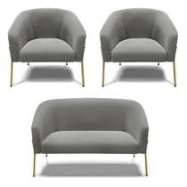 Sofá Namoradeira E 2 Poltronas Pé De Ferro Dourado Stella Suede Grafite D03 - D'rossi Sofá Namoradeira E 2 Poltronas Pé De Ferro Dourado Stella Suede Grafite D03 - D'rossi
