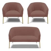 Sofá Namoradeira E 2 Poltronas Pé De Ferro Dourado Stella Veludo D03 - D'rossi Cor Rose Sofá Namoradeira E 2 Poltronas Pé De Ferro Dourado Stella Veludo D03 - D'rossi Cor Rose