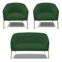 Sofá Namoradeira E 2 Poltronas Pé De Ferro Dourado Stella Veludo D03 - D'rossi Cor Verde Sofá Namoradeira E 2 Poltronas Pé De Ferro Dourado Stella Veludo D03 - D'rossi Cor Verde
