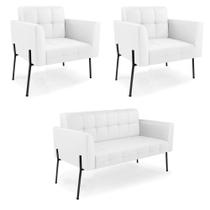 Sofá Namoradeira E 2 Poltronas Pé De Ferro Preto Elisa material sintético Branco D03 - D'rossi Sofá Namoradeira E 2 Poltronas Pé De Ferro Preto Elisa material sintético Branco D03 - D'rossi