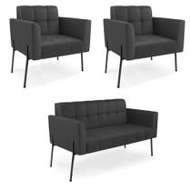 Sofá Namoradeira E 2 Poltronas Pé De Ferro Preto Elisa material sintético D03 - D'rossi Cor Preto Sofá Namoradeira E 2 Poltronas Pé De Ferro Preto Elisa material sintético D03 - D'rossi Cor Preto