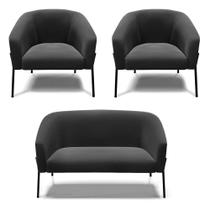 Sofá Namoradeira E 2 Poltronas Pé De Ferro Preto Stella Suede D03 - D'rossi Cor Preto Sofá Namoradeira E 2 Poltronas Pé De Ferro Preto Stella Suede D03 - D'rossi Cor Preto
