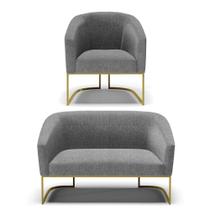 Sofá Namoradeira E Poltrona Base Industrial Dourado Stella D03 - D'rossi Cor A79 Preto Sofá Namoradeira E Poltrona Base Industrial Dourado Stella D03 - D'rossi Cor A79 Preto