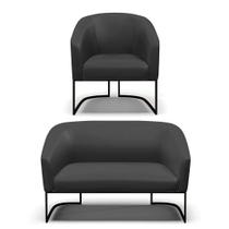 Sofá Namoradeira E Poltrona Base Industrial Preto Stella material sintético Preto D03 - D'rossi