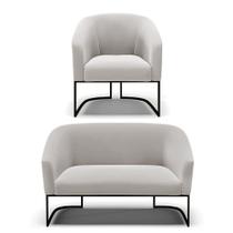 Sofá Namoradeira e Poltrona Base Industrial Preto Stella Veludo D03 - D'Rossi