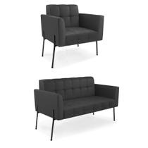 Sofá Namoradeira E Poltrona Base Pé De Ferro Preto Elisa material sintético Preto D03 - D'rossi