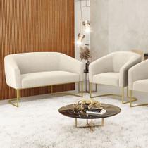 Sofá Namoradeira e Poltrona Industrial Dourado Stella Bouclê D03 - D'Rossi