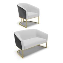 Sofá Namoradeira e Poltrona Industrial Dourado Stella Pto/Linho Cinza D03 - D'Rossi Sofá Namoradeira e Poltrona Industrial Dourado Stella Pto/Linho Cinza D03 - D'Rossi