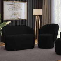 Sofá Namoradeira E Poltrona Orgânica Para Sala Malu Suede Preto M11 - D'rossi