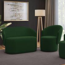 Sofá Namoradeira E Poltrona Orgânica Para Sala Malu Suede Verde M11 - D'rossi