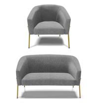 Sofá Namoradeira E Poltrona Pé De Ferro Dourado Stella Linho D03 - D'rossi Cor A26 Grafite