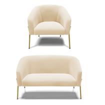 Sofá Namoradeira e Poltrona Pé de Ferro Dourado Stella Suede D03 - D'Rossi