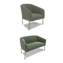 Sofá Namoradeira E Poltrona Pé Ferro Dourado Stella Bouclê D03 - D'rossi Cor Menta Sofá Namoradeira E Poltrona Pé Ferro Dourado Stella Bouclê D03 - D'rossi Cor Menta