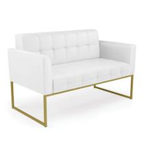 Sofá Namoradeira Elisa material sintético Branco Base Metálica Industrial Dourado - D'Rossi