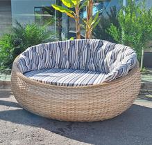 Sofá Namoradeira Redondo Fibra Palha Alumínio Móvel Artesanal Varanda Fibras