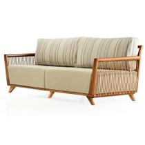 Sofá Odara Ozki 240 cm Madeira Eucalipto Cedro Tecido Composê Bege e Verde Corda Redonda Rami Sofá Odara Ozki 240 cm Madeira Eucalipto Cedro Tecido Composê Bege e Verde Corda Redonda Rami