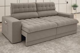 Sofá Omega 2,30m Assento Retrátil e Reclinável Velosuede Bege - NETSOFAS