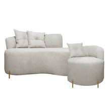 Sofá Orgânico 2 Lugares + 1 Poltrona Grécia Linho Bouclê E Pés Em Metal Bege SOFA STORE