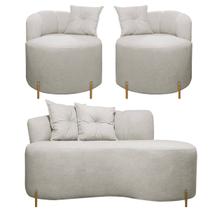 Sofá Orgânico 2 Lugares + 2 Poltronas Grecia Linho Bouclê Bege SOFA STORE Sofá Orgânico 2 Lugares + 2 Poltronas Grecia Linho Bouclê Bege SOFA STORE