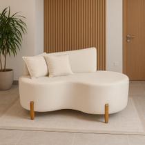 Sofá Orgânico 2 Lugares Curvo 150cm com Almofadas Pés de Madeira Tecido Bouclé