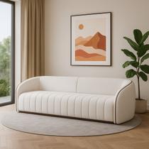 Sofá Orgânico 252cm Bipartido Estofado Liso em Bouclé Off White