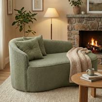 Sofá Orgânico Curvo Feijão Confortável Sala Estúdio Amore Bouclê Verde Oliva - Montanari s Decor - MD MONTANARIS DECOR